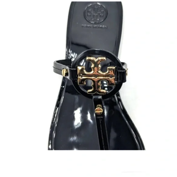NIB! Sz 9 Tory Burch Mini Miller Thong Sandals in Black/Gold w/Toe Pad - Picture 11 of 12